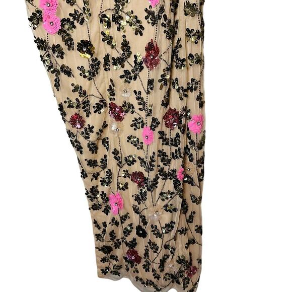 MAC DUGGAL Floral Sequined One Shoulder Nude Side Slit Gown Dress Size 2 NWT - Picture 11 of 16